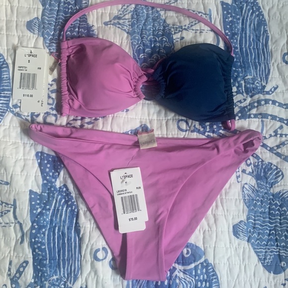 L*SPACE SET Freddie Bikini Top In Indigo Rosebud and Camacho bottom cla Rosebud - Picture 9 of 14